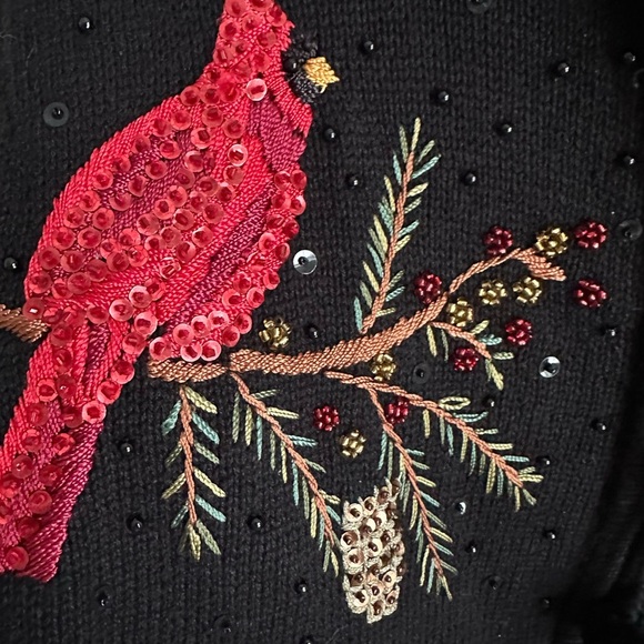 Vintage Tiara International Embroidered Cardinals Full Zip Christmas Sweater - Picture 8 of 14